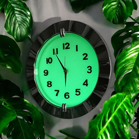 Fosforlu 3D Kabartma Rakam Karanlıkta Parlayan Duvar Saati Kromaj Gümüş Renk