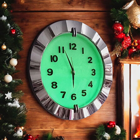 Fosforlu 3D Kabartma Rakam Karanlıkta Parlayan Duvar Saati Kromaj Gümüş Renk