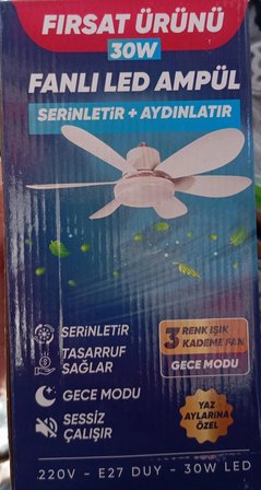 FANLI LED AMPÜL E27 Duy Uyumlu 30W Led Aydınlatmalı 5 Pervaneli Tavan Vantilatörü – Pratik ve Şık Serinletici 3 Renk ışık