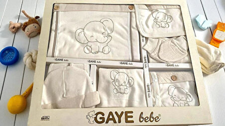 UNİSEX 0-3 AY BEBEK GAYE ORGANİK PAMUK  FİL NAKIŞLI 10 LU SET