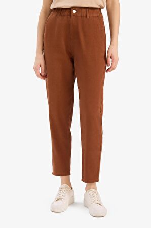 Paperbag Gabardin Kumaş Pantolon Standart Paça Cepli