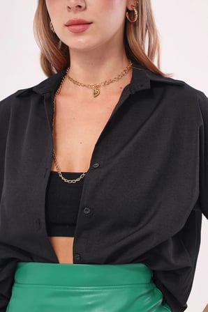 Kadın Siyah Oversize Uzun Basic Gömlek ARM-22Y001118