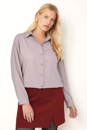 Kadın Bej Oversize Uzun Basic Gömlek ARM-22Y001118