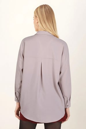 Kadın Bej Oversize Uzun Basic Gömlek ARM-22Y001118