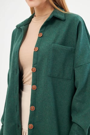 Kadın Zümrüt Oversize Kaşe Cepli Gömlek ARM-22Y001156