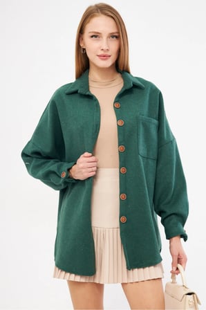 Kadın Zümrüt Oversize Kaşe Cepli Gömlek ARM-22Y001156