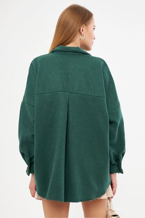 Kadın Zümrüt Oversize Kaşe Cepli Gömlek ARM-22Y001156
