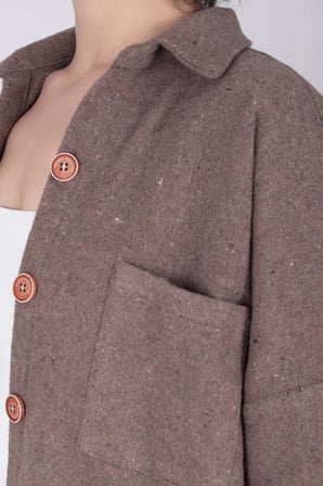 Kadın Açık Kahve Oversize Kaşe Cepli Gömlek Arm-22y001156