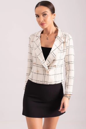 Kadın Beyaz Kruvaze Yaka Tüvit Crop Ceket ARM-24K001014