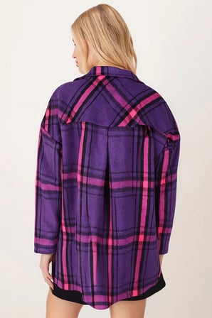 Kadın Mor Erkek Yaka Yanları Yırtmaçlı Oversize Ceket ARM-26K001009