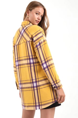 Kadın Sarı Erkek Yaka Yanları Yırtmaçlı Oversize Ceket ARM-26K001009