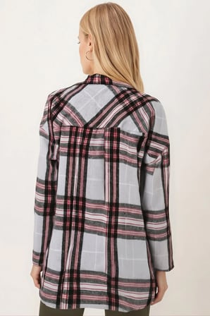 Kadın Gri Erkek Yaka Yanları Yırtmaçlı Oversize Ceket ARM-26K001009