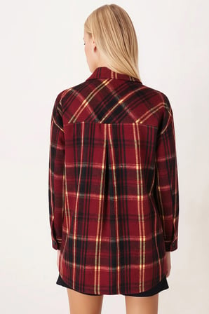 Kadın Bordo Erkek Yaka Yanları Yırtmaçlı Oversize Ceket ARM-26K001009