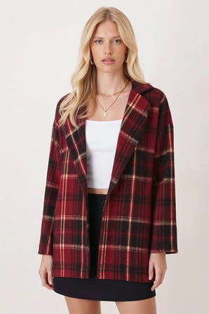 Kadın Bordo Erkek Yaka Yanları Yırtmaçlı Oversize Ceket ARM-26K001009