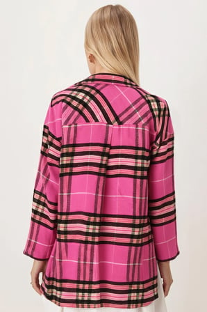 Kadın Pembe-Siyah Erkek Yaka Yanları Yırtmaçlı Oversize Ceket ARM-26K001009