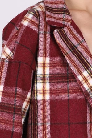 Kadın Koyu Bordo Erkek Yaka Yanları Yırtmaçlı Oversize Ceket ARM-26K001009