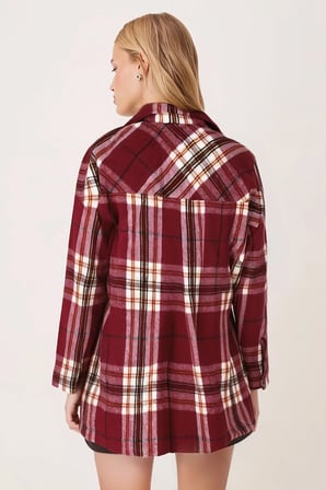 Kadın Koyu Bordo Erkek Yaka Yanları Yırtmaçlı Oversize Ceket ARM-26K001009