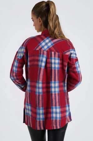 Kadın Kırmızı Erkek Yaka Yanları Yırtmaçlı Oversize Ceket ARM-26K001009