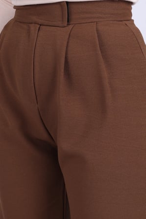 Kadın Kahve Likralı Pileli Cırt Kapama Palazzo Pantolon ARM-26K001059