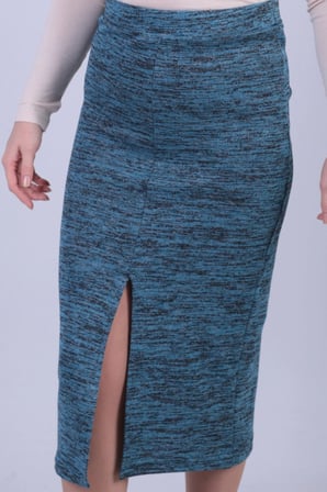 Kadın Turkuaz Önden Yırtmaçlı Beli Lastikli Midi Boy Etek ARM-26K001037