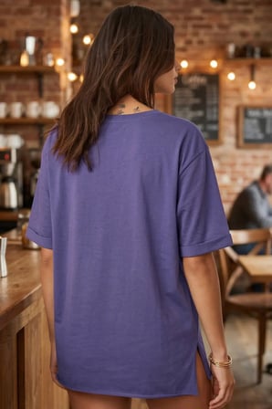 Kadın Mor Önü Çiçek Baskılı Yanları Yırtmaçlı Pamuklu T-Shirt ARM-26Y137003