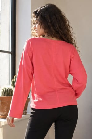Kadın Nar Çiçeği Sıfır Yaka Oversize Uzun Kollu Basic T-Shirt ARM-27K001017