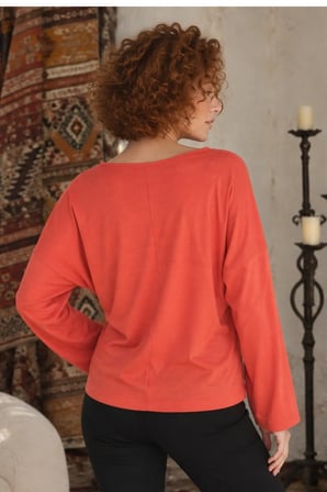 Kadın Oranj Sıfır Yaka Oversize Uzun Kollu Basic T-Shirt ARM-27K001017