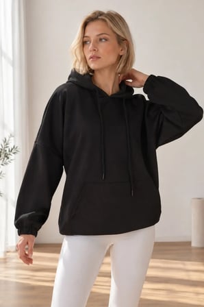 Kadın Siyah Kapüşonlu Oversize Sweatshirt ARM-27K001009