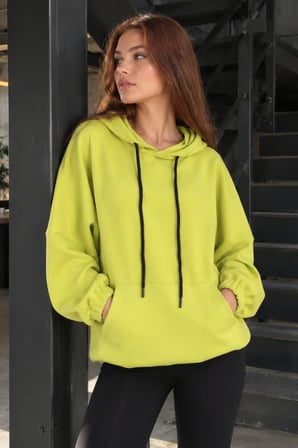 Kadın Fıstık Yeşili Kapüşonlu Oversize Sweatshirt ARM-27K001009