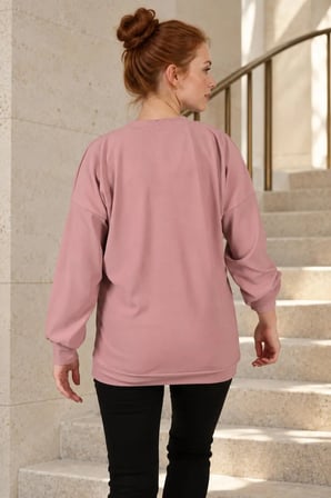 Kadın Pembe V Yaka Sweatshirt ARM-27K001022