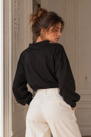 Kadın Siyah V Yaka Sweatshirt ARM-27K001022