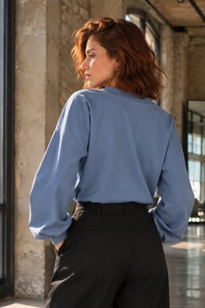 Kadın Mavi V Yaka Sweatshirt ARM-27K001022