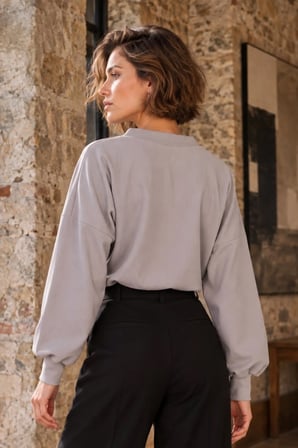 Kadın Gri V Yaka Sweatshirt ARM-27K001022