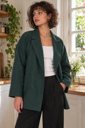 Kadın Koyu Yeşil Erkek Yaka Yanları Yırtmaçlı Oversize Ceket ARM-26K001009