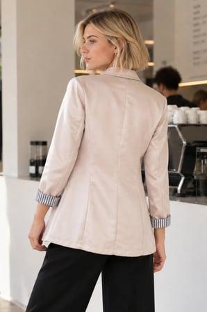 Kadın Açık Bej Kol İçi Çizgili Tek Düğmeli Ceket ARM-27K001026