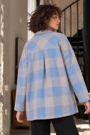 Kadın Bebe Mavi Erkek Yaka Yanları Yırtmaçlı Oversize Ceket ARM-26K001009