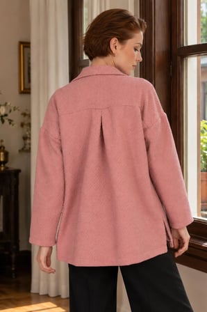 Kadın Açık Pembe Erkek Yaka Yanları Yırtmaçlı Oversize Ceket ARM-26K001009