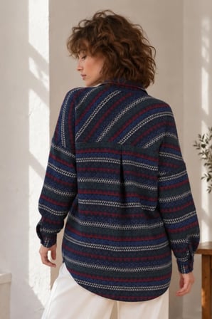 Kadın Lacivert Desenli Oversize Uzun Basic Gömlek ARM-27K001027