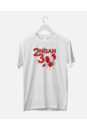 23 Nisan Çocuk Bayramı Kırmızı Balonlar  Tasarım Yetişkin Unisex Beyaz T-shirt