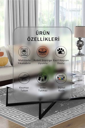Yıkanabilir Kaymaz Taban Dijital Baskılı Halı ve Yolluk – Leke Tutmaz Salon & Mutfak Halısı