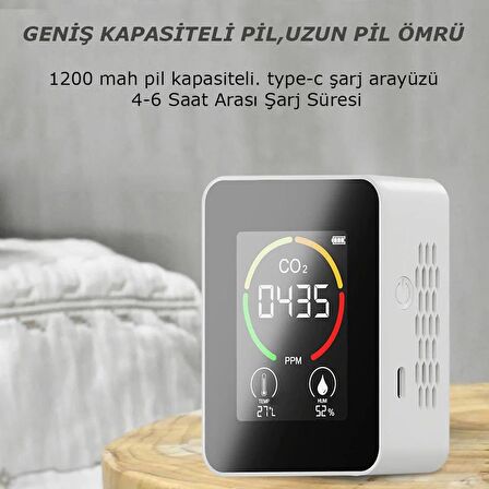 TechTic Dijital Hava Kalite Ölçüm Cihazı Sıcaklık Nem Karbondioksit Ölçer Hava Dedektörü 5in1 Termostat 