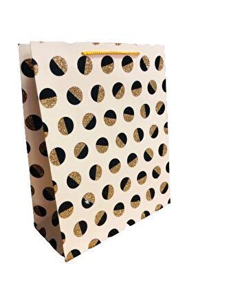 KARTON ÇANTA PUANLI MODELİ GOLD SİYAH 32CM X 26CM - 1 ADET