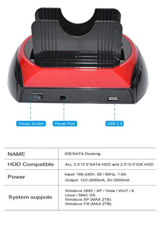 TechTic Harici Usb 3.0 Docking Combo Kart Okuyucu 2.5 / 3.5 Ide Sata Hdd Station