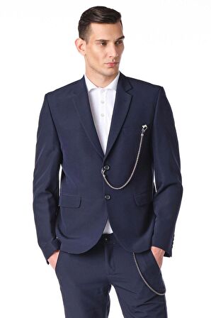 CEKMON Erkek Regular Fit Zincir Detaylı Blazer Rahat Klasik Ceket