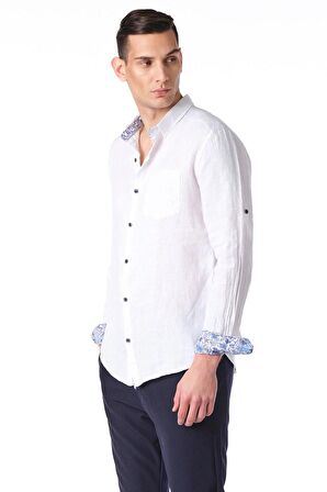 Erkek Regular Fit %100 Keten Cep Detaylı Gömlek