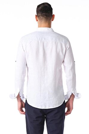 Erkek Regular Fit %100 Keten Cep Detaylı Gömlek