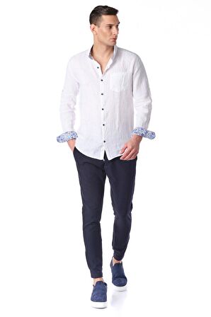 Erkek Regular Fit %100 Keten Cep Detaylı Gömlek