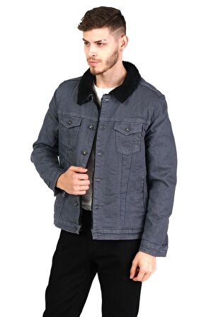 CEKMON Erkek Slim Fit İçi Yünlü Düğmeli Kısa Kot Mont