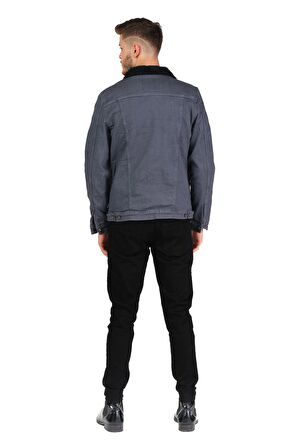 CEKMON Erkek Slim Fit İçi Yünlü Düğmeli Kısa Kot Mont