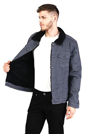 CEKMON Erkek Slim Fit İçi Yünlü Düğmeli Kısa Kot Mont